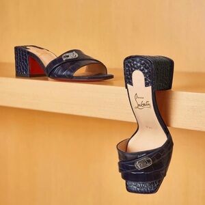 Worn Once! Christian Louboutin Lock Art 55 Mule Sandal Blue Size EU 40/US 10